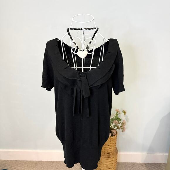 Gorgeous vintage y2k black ruffle tie babydoll sweater top - Picture 1 of 6